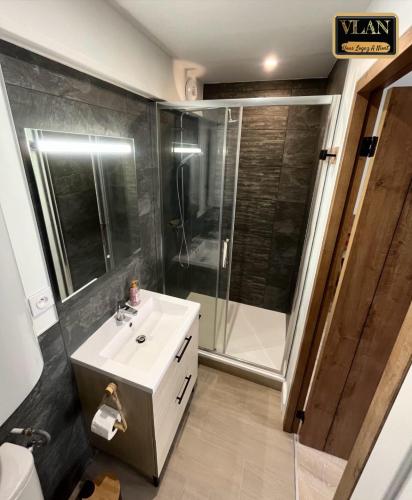 une salle de bain avec un lavabo et une douche dans l'établissement Le paradize, à Niort
