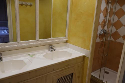 a bathroom with a sink and a shower at Domaine La Grande Bruyère in Touffréville