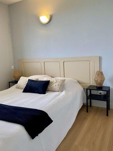 une chambre avec un lit blanc avec deux oreillers dessus dans l'établissement Appt 2 pièces LA ROCHELLE - LR030-A210Z, à La Rochelle