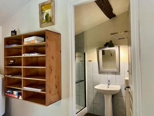 une salle de bain avec toilettes et lavabo dans l'établissement Studio pour 2 - jardin clôturé - grande terrasse couverte, à Capdrot