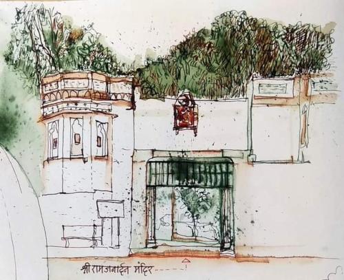 乌贾因Maa Shakambhari Homestay的街道建筑的草图