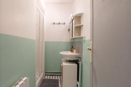 une petite salle de bain avec un lavabo et une douche dans l'établissement Le Nossa - Centre - Proche Halles, à Lourdes