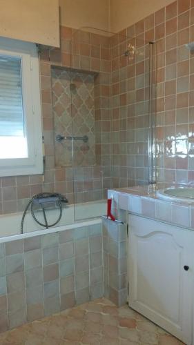 une salle de bain avec une douche, une baignoire et un lavabo dans l'établissement Cannes Penthouse, à Cannes