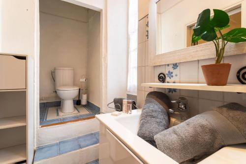 une salle de bain avec un lavabo et des toilettes dans l'établissement ESCALINADA II AP4433 by Riviera Holiday Homes, à Villefranche-sur-Mer