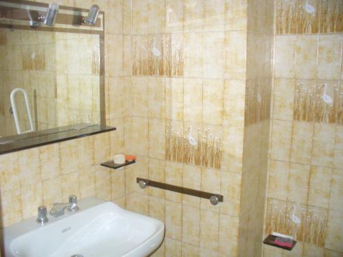 a bathroom with a sink and a shower at Lavecchiaconcia -de oude leerlooilerij Casa Vacanze Zommer Vakantiehuis in Cagli