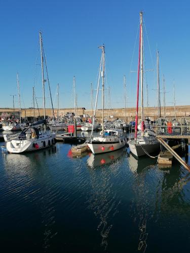 eine Gruppe von Booten, die in einem Hafen angedockt sind in der Unterkunft Hytheview Cottage Whitehills in Whitehills