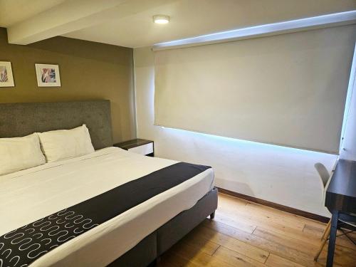 a bedroom with a bed and a large window at Singular Sócrates in Mexico City