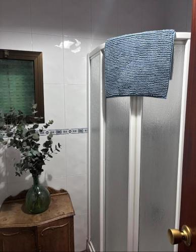 a shower with a blue towel on top of it at Huerta Del Pasil (Casa Entera) in Córdoba