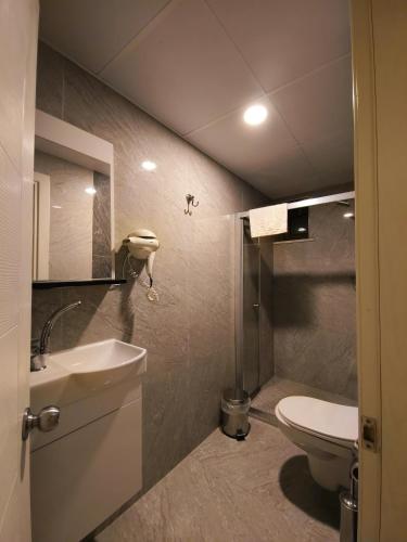 a bathroom with a toilet and a sink at Amasra Emek PANSİYON in Amasra