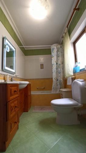 a bathroom with a toilet and a sink and a tub at Apartment Marsascala Seafront in Il-Kappara