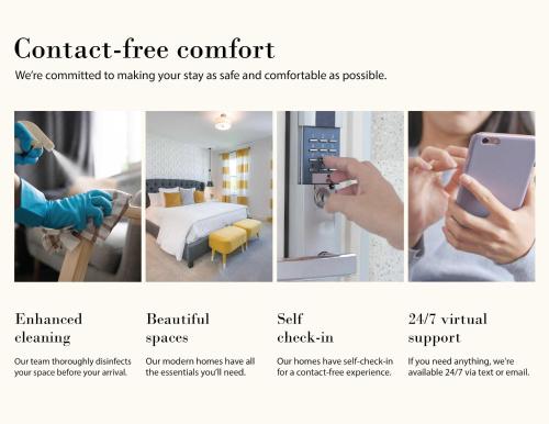 a collage of photos of a hospital room with a person holding a cell phone at New Elegant Suite for 8 w Patio - Heart of Toronto in Toronto