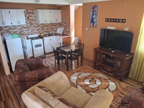 a living room with a couch and a tv at 8TN Cozy Apartments in Pointe Michel