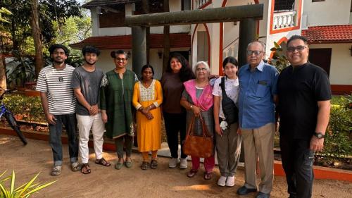 a group of people posing for a picture in front of a building at Vala House - Full Villa in Pallipuram