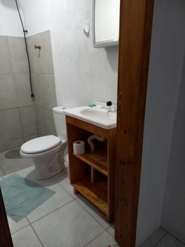 a bathroom with a sink and a toilet at Pousada Germânia Paraíso do Sul in Paraíso do Sul