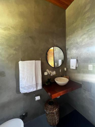 a bathroom with a sink and a mirror at Fazenda Raiz da Serra in Itaguaí