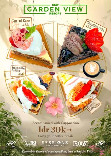 ein Flyer für ein Restaurant mit vier verschiedenen Desserts in der Unterkunft New Garden View Resort in Legian