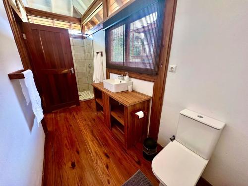 a bathroom with a sink and a toilet at Makana 7 in Ponta Mamoli