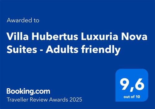a blue sign with the words ville huberius luxury nova suites exhibits at Villa Hubertus Luxuria Nova Suites - Adults friendly in Naturno