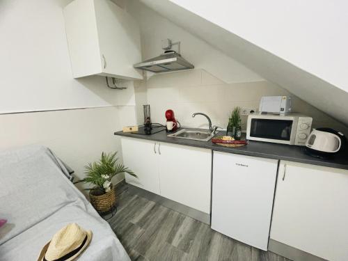 a small kitchen with a sink and a microwave at Apartamento Panama 1 in Nerja
