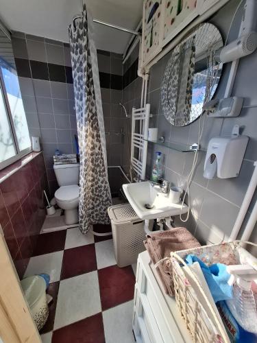 een kleine badkamer met een wastafel en een toilet bij Casa 15 in Boekarest