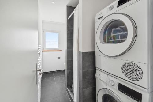 a laundry room with a washer and dryer at The R Apartment Mittelfelsen - Quiet, Free Parking in Neuhausen am Rheinfall