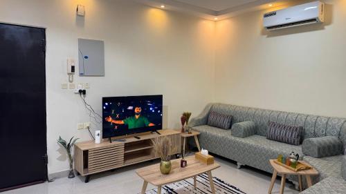 TV a/nebo společenská místnost v ubytování شقة فاخرة بغرفتي نوم تسجيل الوصول ذاتي
