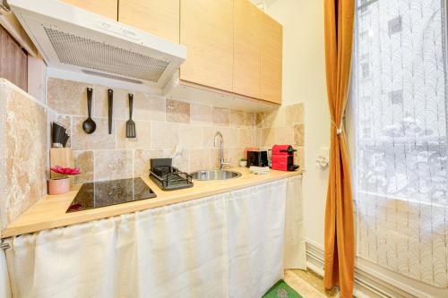 une cuisine avec un évier et un plan de travail dans l'établissement Appartement où il fait bon vivre, à Paris