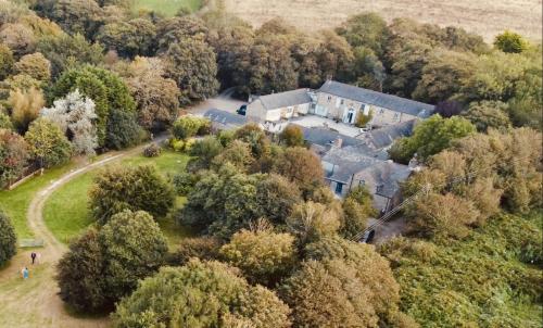 an aerial view of a house in the woods at Lambriggan Court in Perranzabuloe