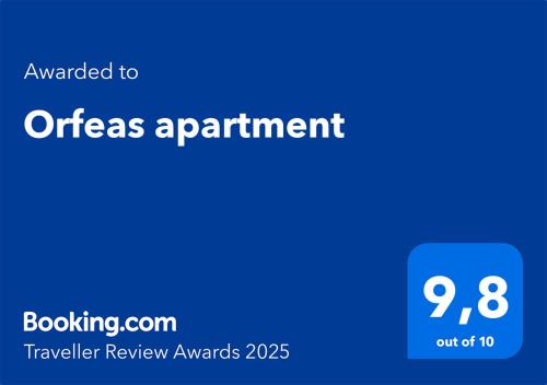 a blue sign with the words orders appointment on it at Orfeas apartment in Tripolis