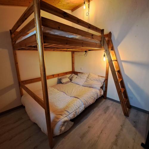 une chambre avec un lit superposé avec une échelle dans l'établissement Maison de pêcheur au calme, à Bretignolles-sur-Mer