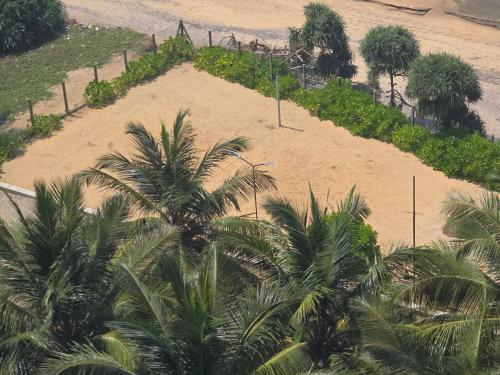 an overhead view of a beach with palm trees at Luxury Beachfront Apartment in Bopitiya