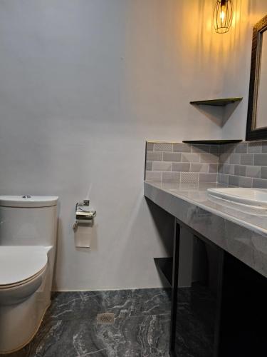 a bathroom with a toilet and a sink at Goldland Caelestis Guest House in Bacolod