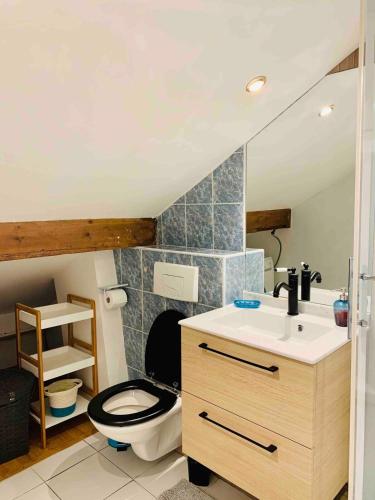 une salle de bain avec toilettes et lavabo dans l'établissement Apartment Saclay 2 near HEC, Versailles, à Saclay