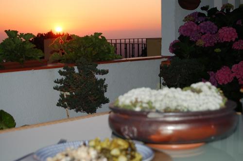 two bowls of food on a table with flowers at Isa's Home in Sintra