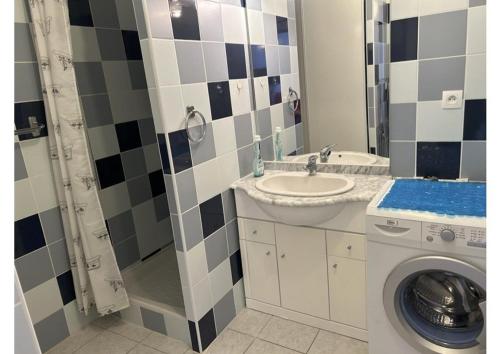une salle de bain avec un lavabo et une machine à laver dans l'établissement SP020-B002 Appartement 2 pièces Saint Pierre la Mer, à Saint Pierre La Mer