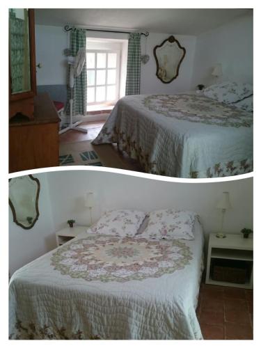 - deux photos d'une chambre avec deux lits dans l'établissement Les Pins, à Laure-Minervois