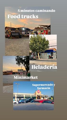 a collage of pictures of food trucks and buildings at Hostal Brisa Serena in Santiago