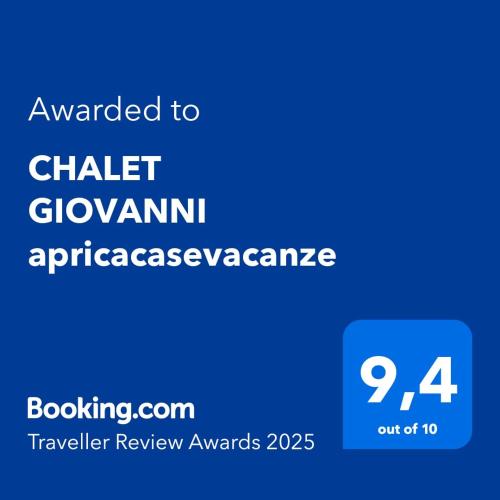 Un certificado, premio, letrero u otro documento en CHALET GIOVANNI apricacasevacanze