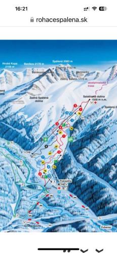 a map of a ski slope with snow on it at Ubytovanie Privat Antoni - apartmán v RD in Tvrdošín