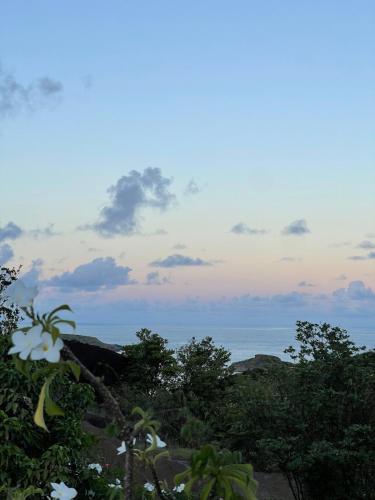 a view of the ocean from a hill with trees at Villa Boa in Marigot