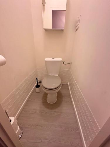 d'une salle de bains avec toilettes dans l'angle de la chambre. dans l'établissement Joli Appartement aux Chartreux - Calme & lumineux, à Marseille