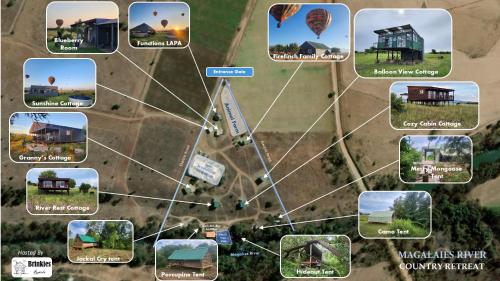 a map of a field with houses and buildings at Merry Mongoose Riverside Tent in Skeerpoort