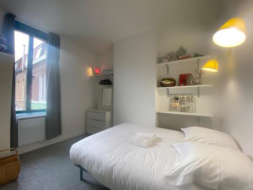 une chambre blanche avec un lit et une fenêtre dans l'établissement La Fivoise, à Lille