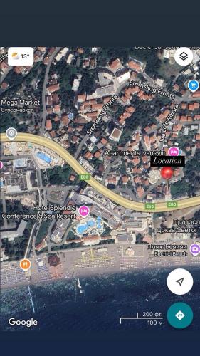 a map of a city with roads and buildings at Penthouse Bečići Apartament in Becici