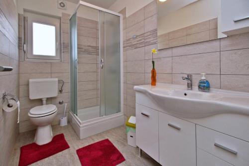 a bathroom with a sink and a toilet and a shower at Apartment Ivo P. in Šilo
