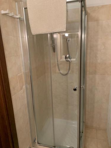 a shower with a glass door in a bathroom at Country House Agriturismo Ciuccunit in Bucchianico