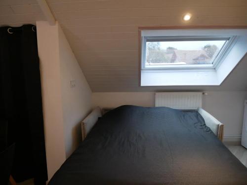 a bed in a small room with a window at Villa Cathy Studio Terrasse Léane in Aix-les-Bains