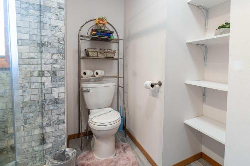a small bathroom with a toilet and a shower at Hidden Gem Best Views Unbeatable Seclusion etc in Albrightsville