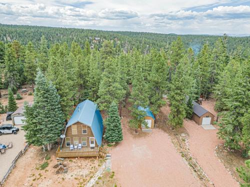 an overhead view of a house with a blue roof at Hillside Hideaway in Duck Creek Village