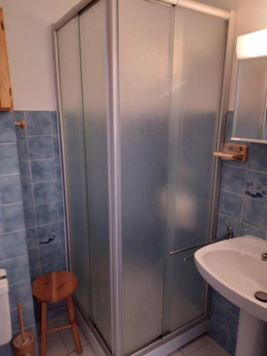 una ducha en un baño con inodoro y lavabo en L'Alcove du Chinaillon, en Le Chinaillon